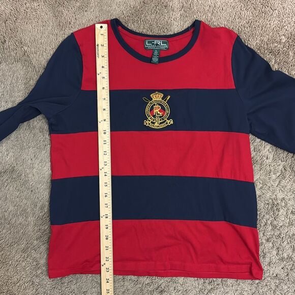 Lauren Ralph Lauren Red Navy Striped Crest Long sleeve Tee XL Preppy Classic - Picture 3 of 8